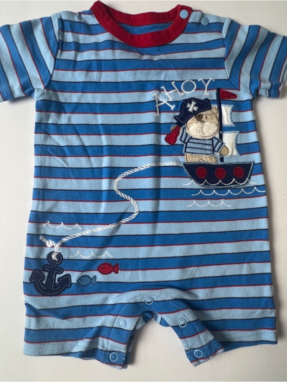 Blue Striped Nautical Bear One-Piece for Kids